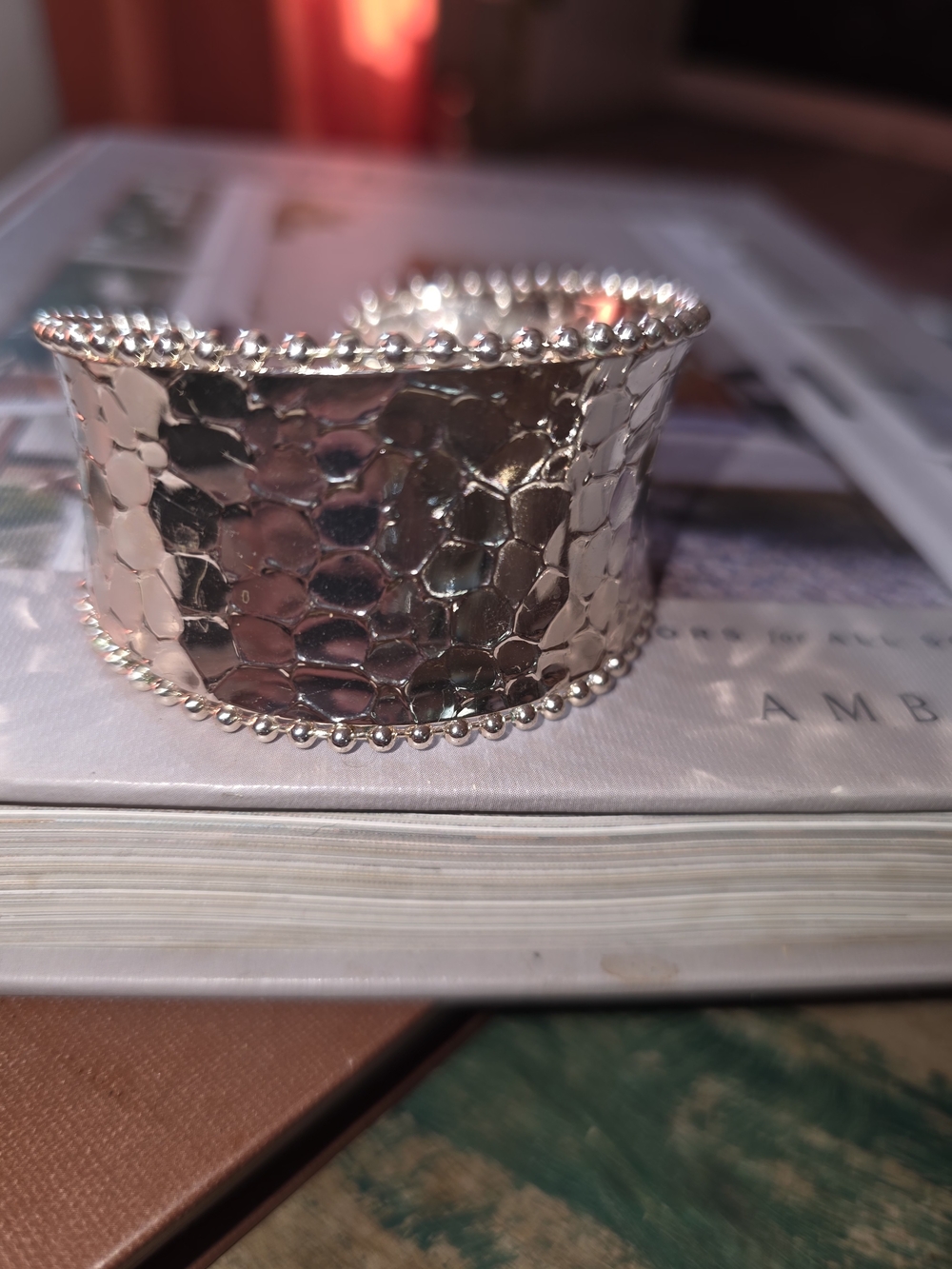 Source Unknown Silver Textured Wide Cuff Bracelet